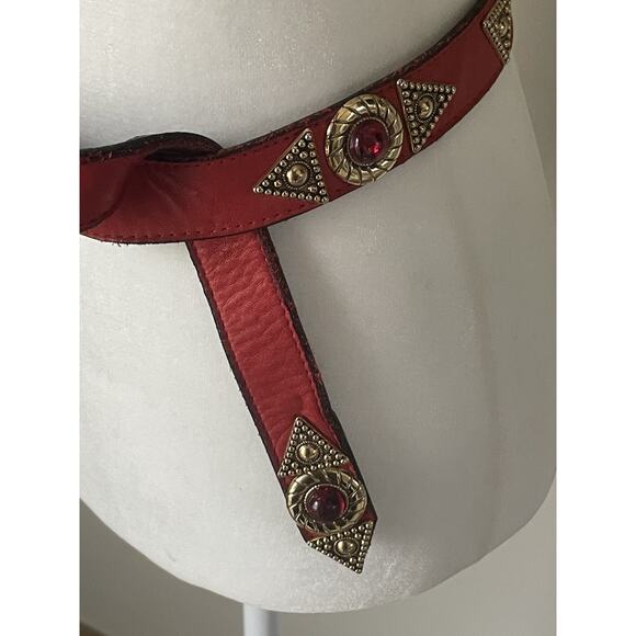 Leatherock Red Leather Belt Embellished Studded Gold Hardware 6051 Sz M Western main image 7